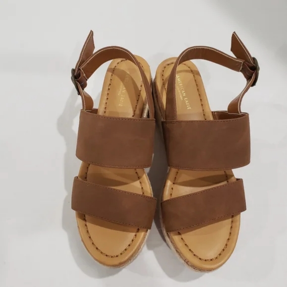 American Eagle Outfitters Double Strap Wedge Cork Espadrilles Platforms Size 6 - Picture 4 of 10